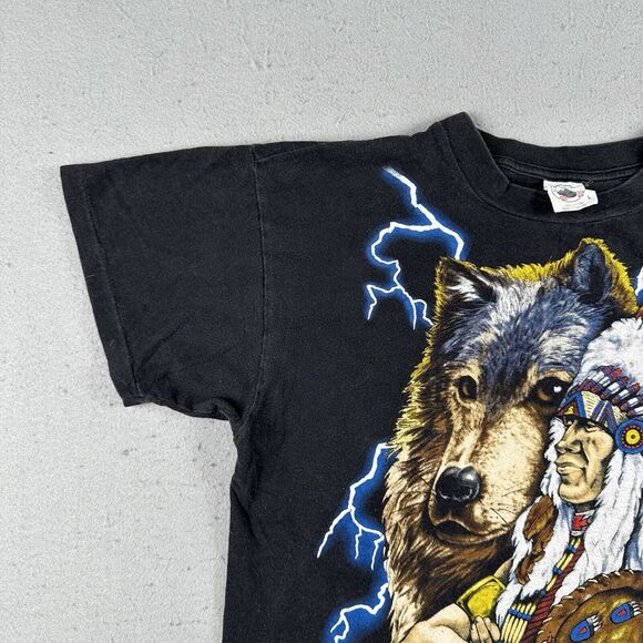 Vintage American Thunder Shirt‎ Large Native American Wolf AOP Short Sleeve - Picture 11 of 16